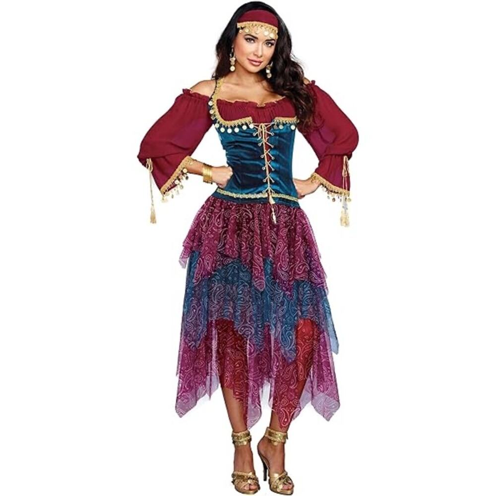 Spirit Halloween Gypsy Fortune Teller Pirate Wench Corset Dress Costume LARGE